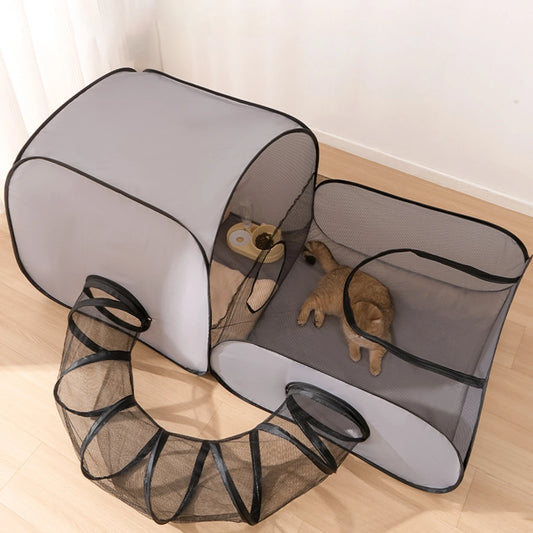 Cat Tube Tunnel Cage House Folded Portable Hideout Playground 2 in 1 Play Tunnel Kitten for Indoor Hamster Puppy Bunnies Dogs