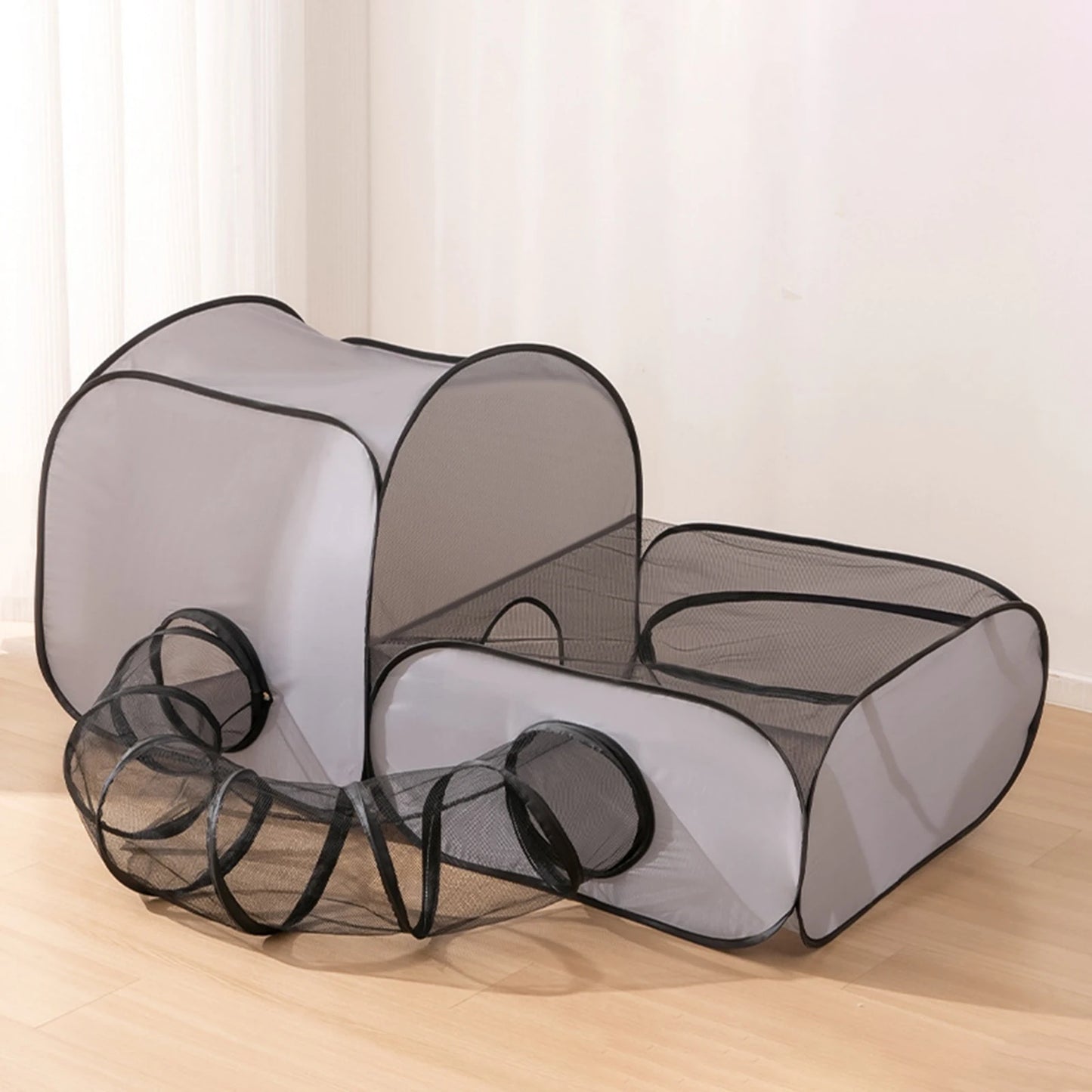 Cat Tube Tunnel Cage House Folded Portable Hideout Playground 2 in 1 Play Tunnel Kitten for Indoor Hamster Puppy Bunnies Dogs