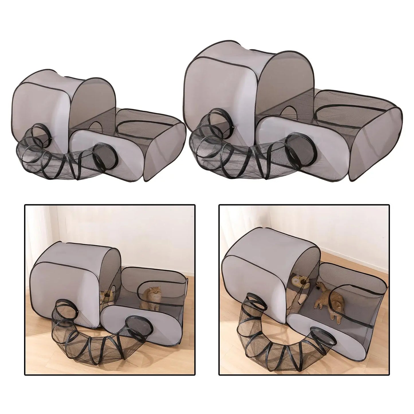 Cat Tube Tunnel Cage House Folded Portable Hideout Playground 2 in 1 Play Tunnel Kitten for Indoor Hamster Puppy Bunnies Dogs