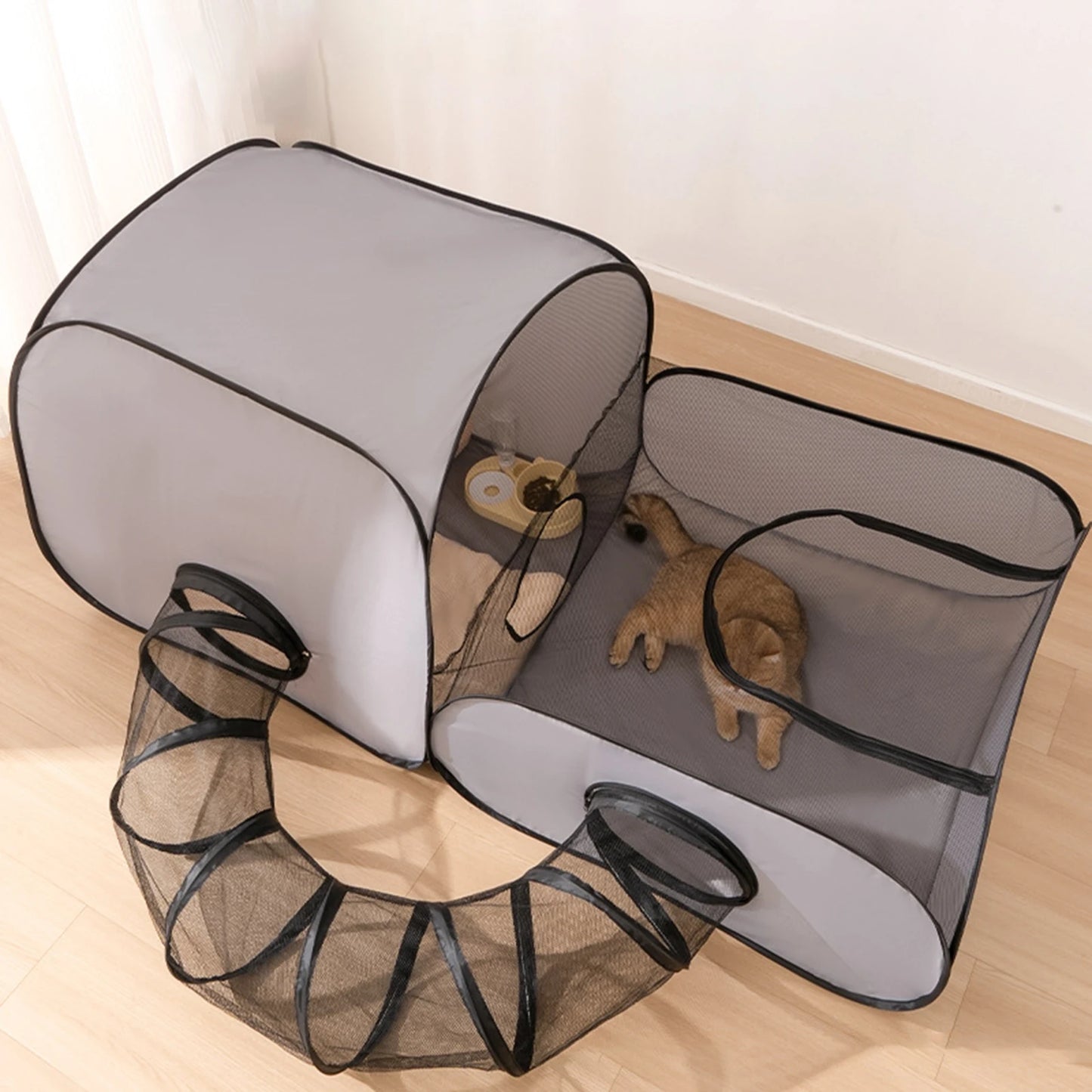 Cat Tube Tunnel Cage House Folded Portable Hideout Playground 2 in 1 Play Tunnel Kitten for Indoor Hamster Puppy Bunnies Dogs